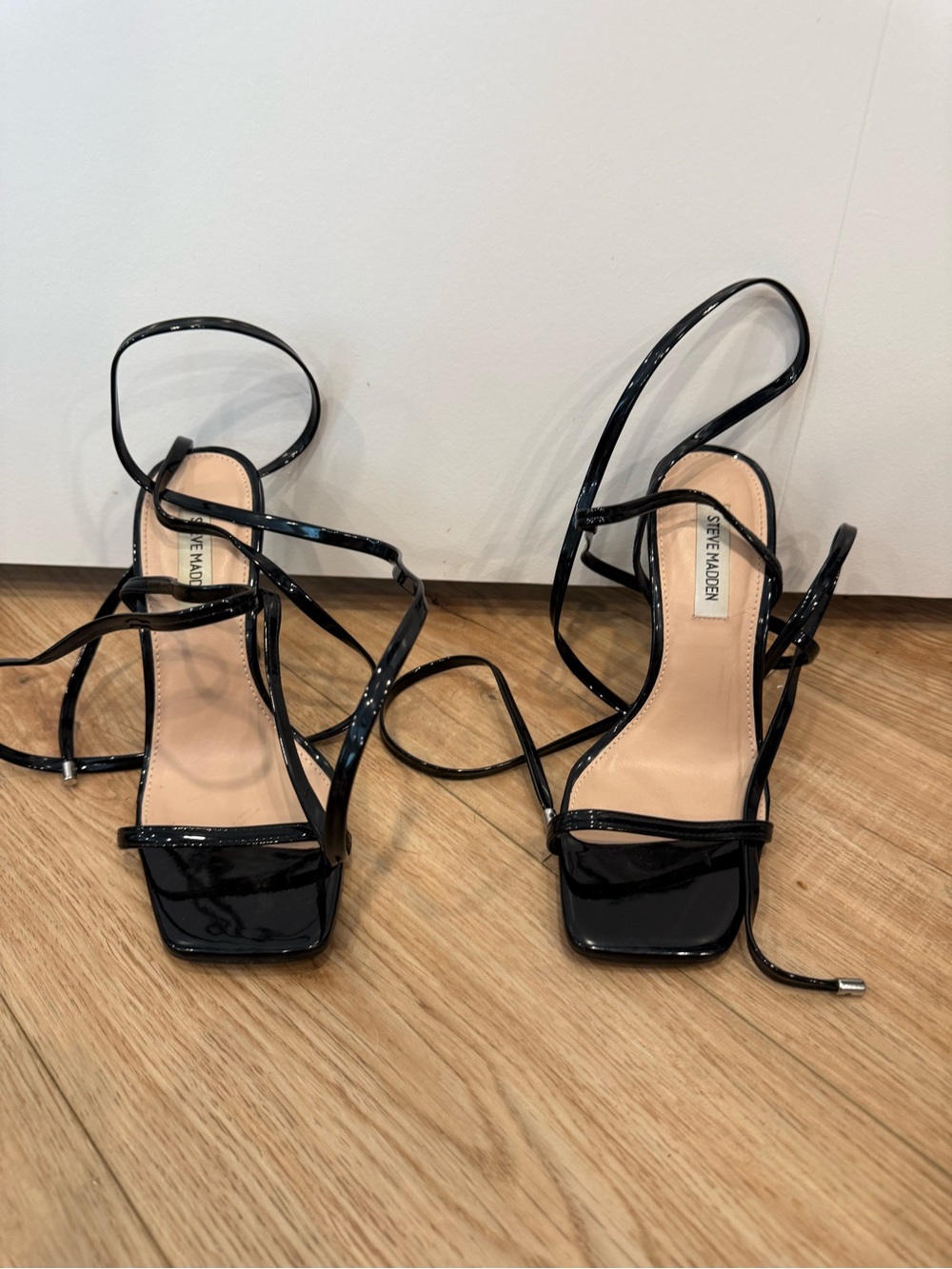 Steve Madden Black Patent Lace-Up Square Toe Heels